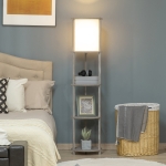 Lampa de podea HOMCOM cu rafturi, lampa de lectura moderna cu comutator de picior, baza E27, pentru living dormitor, culoare lemn maro