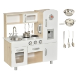 HOMCOM Kinderküche mit Zubehör, Traumküche, Spielküche, Spielzeugküche für 3 Jahre+, Kiefer, MDF, Weiß, 74 x 30 x 81 cm