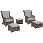 Outsunny Deluxe 2-Seater Garden Rattan Furniture Sofa Chair & Stool Table Set Assembly - Brown