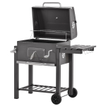 Outsunny Barbacoa de Carbón con Parrilla y Ahumador para Exterior con Bandeja Lateral Estante y Ruedas 115x56x108cm Gris
