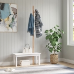 Homcom Banca cu Cuier in Bambù, Culoare Alb si Lemn, 80x30x180cm