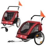 HOMCOM 2-in-1 kinderaanhanger fietskar kinderwagen met opbergtas tweelaags stalen buis metaal oxford rood + zwart 160 x 84 x 106 cm