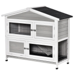 PawHut Kleintierstall 2 Ebenen Design Kleintierkäfig Meerschweinchenstall Kleintier mit 1 rutschfeste Rampe Tannenholz Metall Hellgrau+Weiß+Schwarz 121,5 x 57 x 104,5 cm
