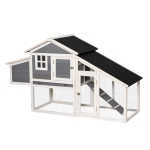 PawHut Pollaio in Legno da Esterno con Casetta per Galline e Area Aperta Recintata 176.5x65.5x100cm, Grigio