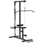 Atlas HOMCOM z kołem pasowym regulowanym siedziskiem i kilkoma pozycjami linek do wzmacniania mięśni urządzenie treningowe fitnessu w domu stal kolor czarny 180 x 183 x 219 cm