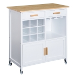 HOMCOM Carrinho de Cozinha Auxiliar com Rodas Carrinho de Cozinha com 2 Gavetas Suporte para 9 Garrafas Suporte para Taças Prateleira Aberta e Armário 76x40x88cm Branco