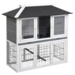 PawHut Coelheira de Madeira Exterior Gaiola Elevada para 2 Coelhos com Teto Asfáltico Cerca de Metal Bandeja Removível Múltiplas Portas e Rampa 117x62,5x115cm Cinza