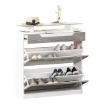 HOMCOM Shoe Cabinet with 3 Drawers High Gloss Storage Cupboard Tipping Bucket with Flip Door Glass Top Adjustable Shelf Large-Capacity for 14 Pairs Grey
