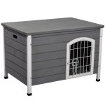 PawHut Cuccia per Cani da Esterno in Legno Impermeabile con Porta Richiudibile, 80x55x53.5cm - Grigio