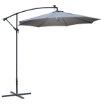 Outsunny 2.95m LED Patio Banana Umbrella Cantilever Parasol w/ Crank Cross Base