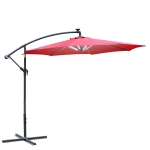 Outsunny Umbrella Parasol W/Solar Powered LED strips, Φ2.95x2.45H m-Wine Red