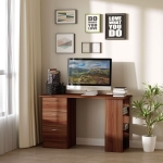 HOMCOM 120cm Computer Desk Writing Table PC Workstation Study Stationery w/ 3 Shelf & Drawers for Home Office Walnut