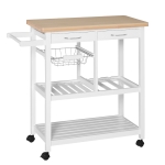 Homcom Chariot de Service sur Roues en Bois Blanc 85 x 37 x 85 cm
