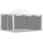 Outsunny Tenda Gazebo da Giardino Pieghevole con Zanzariera, Struttura in Metallo Copertura PE, 395x295cm, Bianco
