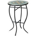 Outsunny Masuta de Gradina Rotunda din Metal cu Blat cu Mozaic, Ф35.5x53.5cm, Multicolor