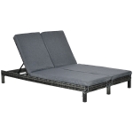 Outsunny ligbank voor buiten dubbele ligstoel relax ligstoel voor 2 personen 5 standen metaal PE-rotan grijs