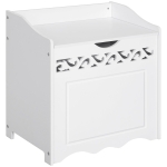 Homcom Mobiletto in Legno Portabiancheria Bianco con Decoro Intagliato 55 x 34 x 58 cm