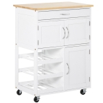 HOMCOM Carrinho de Cozinha com Rodas Carrinho de Cozinha com Gaveta 2 Armários de Armazenamento e 3 Prateleiras Abertas para 9 Garrafas para Sala de Jantar 67x37x87cm Branco
