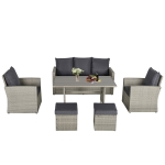 Outsunny Poly rotan zitgroep 6-delig Tuinset bankstel sofa lounge kruk grijs