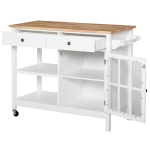 HOMCOM Modern Kitchen Island on Wheels, Kitchen Trolley Storage Cart with 2 Drawers, Cabinet, Towel Rack, Rubber Wood Top for Dining Room, White