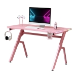 HOMCOM Gaming Desk Racing Style Home Office Ergonomic Computer Table Workstation with RGB LED Lights, Hook, Cup Holder, Controller Rack, Pink