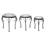 Zestaw 3 stojaków na rośliny Outsunny Stojak na rośliny Stołek do kwiatów Uchwyt na doniczkę Stołek na doniczkę Płytki ceramiczne Metal Czarny + biały