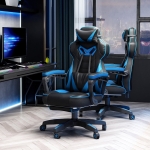 Vinsetto Ergonomic Racing Gaming Chair Office Desk Chair Adjustable Height Recliner with Wheels, Headrest,Lumbar Support Retractable Footrest Home Office, Blue