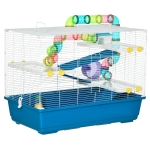 PawHut Gaiola para Hámster 79x46x60cm Gaiola para Roedores com 3 Plataformas Tubos Comedouro Bebedouro 3 Rampa Roda de Exercícios e 2 Alça Portáteis Multicor