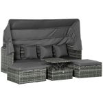 Outsunny 4 Piece Outdoor Rattan Wicker Sofa Set Adjustable Conopy & Coffee Table Sectional Patio Conversation Furniture Set w/ Cushions Grey