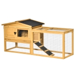 PawHut 2 Level Wooden Rabbit Hutch Water Resistant Roof Pull out Tray 150 x 52.5 x 68cm