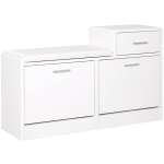 Homcom Dulap Pantofi Robust Design Moderno 6 Perechi de Pantofi Scaun cu Perna pentru Hol in Lemn Granulat 94,5 x 57 x 30 cm Bianco