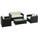 Outsunny Set pentru gradina 4 Piese din Rattan si Otel, Crem