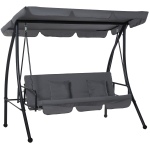 Outsunny 2-in-1 Patio Swing Chair 3 Seater Hammock Cushion Bed Tilt Canopy Garden Grey