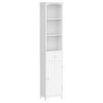 HOMCOM Dulap Înalt de Baie  cu 3 Rafturi din MDF, 34x24x170 cm, Alb