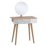 Homcom Tavolo da Trucco con Specchio Tondo e Cassetto con Decorazione Jungle Bianco e Rovere