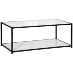 HOMCOM Modern Coffee Table with Faux Marble Top, Cocktail Table with 2-Tier Storage and Steel Frame for Living Room, White