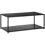 HOMCOM Modern Coffee Table with Faux Marble Top, Cocktail Table with 2-Tier Storage and Steel Frame for Living Room, Black