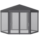 Outsunny Pavillon Gartenpavillon mit Moskitonetz Partyzelt Gartenzelt Festzelt Zelt 6-eckig Polyester+Metall Grau 197x250x250cm