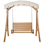 Outsunny Hollywoodschaukel, 2-Sitzer Gartenschaukel, Schaukelbank mit Sonnendach, Lärchenholz, Cremeweiß, 170 x 135 x 170 cm