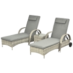 Outsunny Sonnenliege Gartenliege Tisch 3er-Set Gartenmöbel, Polyrattan+Metall Grau