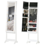 HOMCOM Free Standing LED Mirrored Jewelry Cabinet Armoire Floor Organiser W/ 3 Angle Adjustable For Rings Earrings Bracelets Cosmetics White