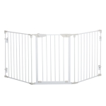 PawHut Absperrgitter für Hunde Schutzgitter Hundegitter Türschutzgitter 3 Elemente inkl. Sicherheitstür Metall Kunststoff Weiß 180 x 3 x 74,5 cm