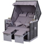 Outsunny Strandkorb Volllieger Gartenliege Getrankehaltern PE Rattan Grau 118 x 79 x 50 cm