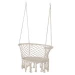 Outsunny Hanging Hammock Chair Cotton Rope Porch Swing with Metal Frame and Cushion, Large Macrame Seat for Patio, Garden, Bedroom, Living Room, Cream White