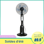 Ventilateur brumisateur sur roulettes 90 W oscillant 4 vitesses noir gris