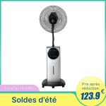 Ventilateur brumisateur sur roulettes 90 W programmable oscillant avec télécommande noir