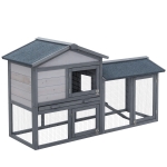 PawHut Clapier cage à lapins rongeurs 2 niveaux clapier lapin nain avec 3 portes verrouillables tiroir à déjection toit intégral bitumé 147L x 54l x 84H cm bois massif pin gris
