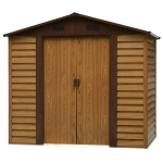 Outsunny 7.7 x 6.4ft Slatted Steel Garden Shed & Foundation - Brown