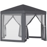 Outsunny Hexagonal Metal Netting Gazebo Patio Outdoor Canopy Party Activity Event Marquee