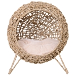 Pawhut Panier chat lit chat cosy grand confort dim. Ø 52 x 58H cm coussin moelleux inclus résine tressée imitation rotin beige